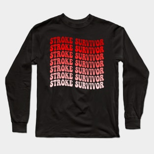 Vintage Groovy Red Awareness Ribbon Funny Stroke Survivor T-Shirt Long Sleeve T-Shirt